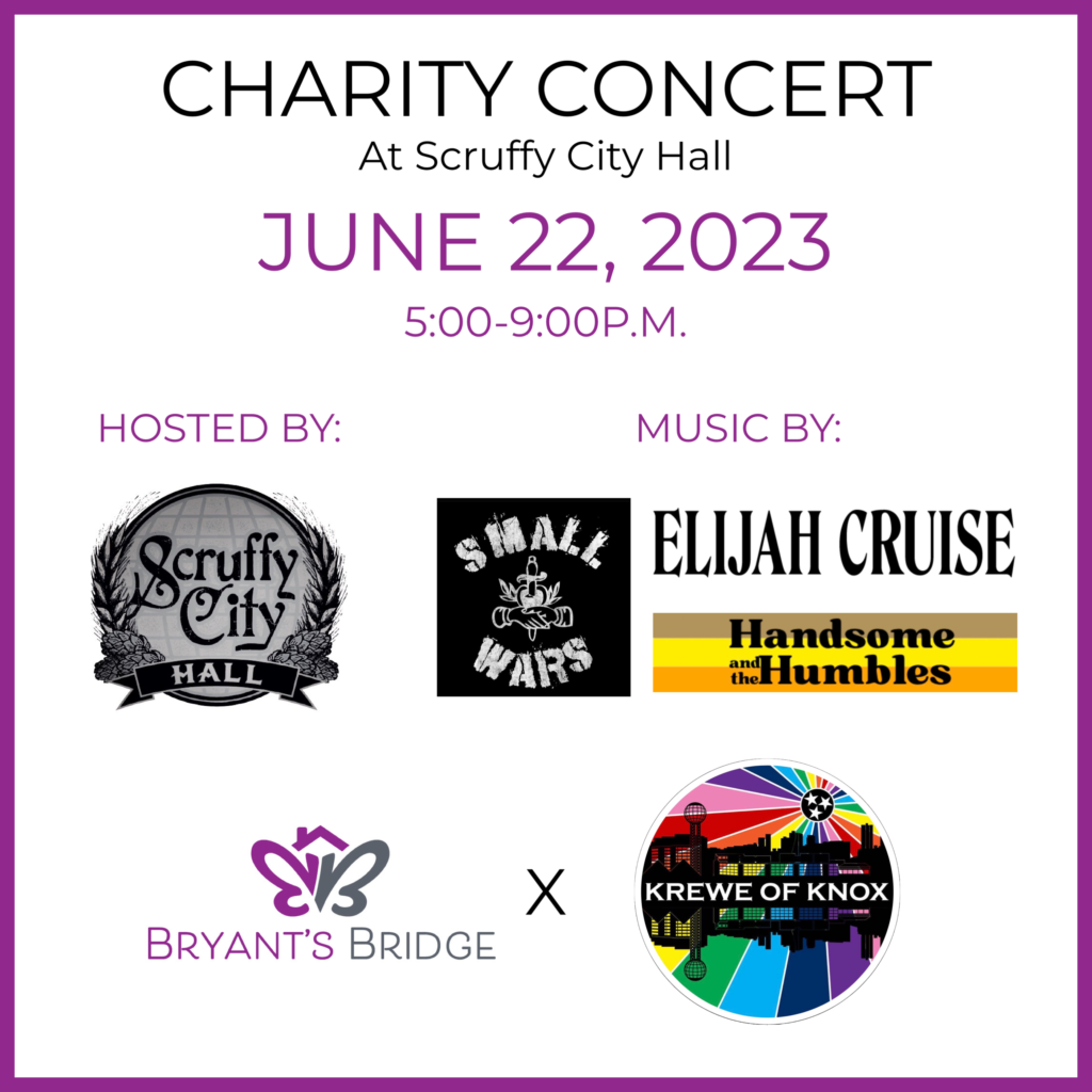 Event flier for the Charity Concert at Scruffy City Hall. June 22, 2023 from 5 to 9 p.m.
